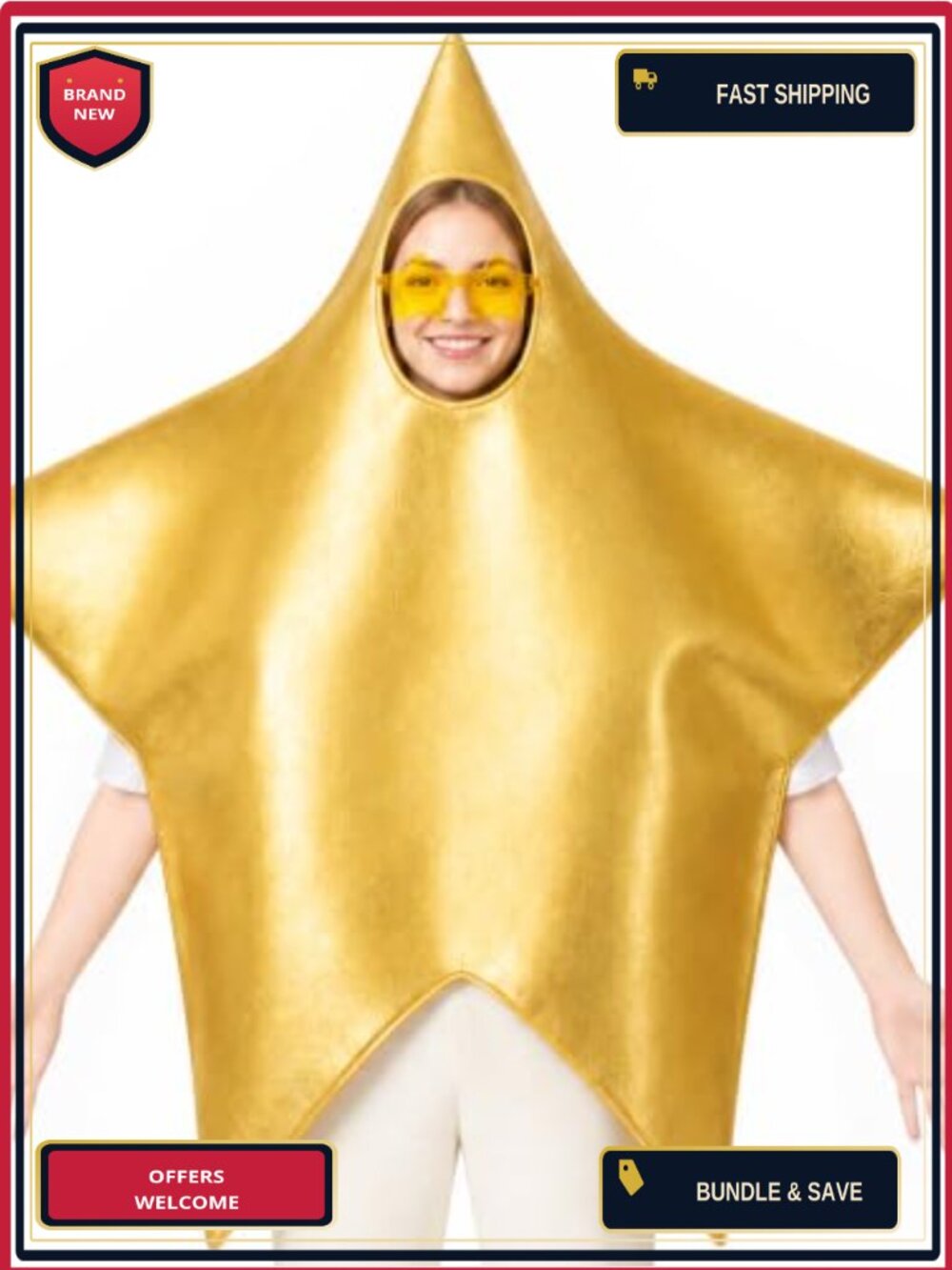Gold Star Costume Set Five Pointed Star Glasses Halloween Party Outfit